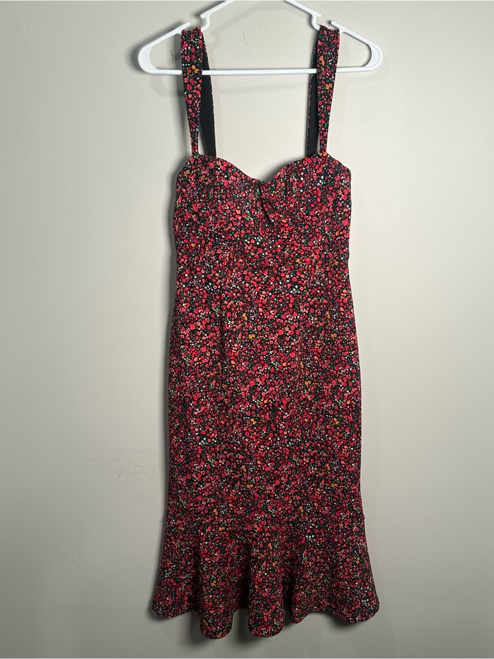 Anthropologie Hutch Sweetheart Midi Dress M Ditsy Floral Flounce Hem Feminine